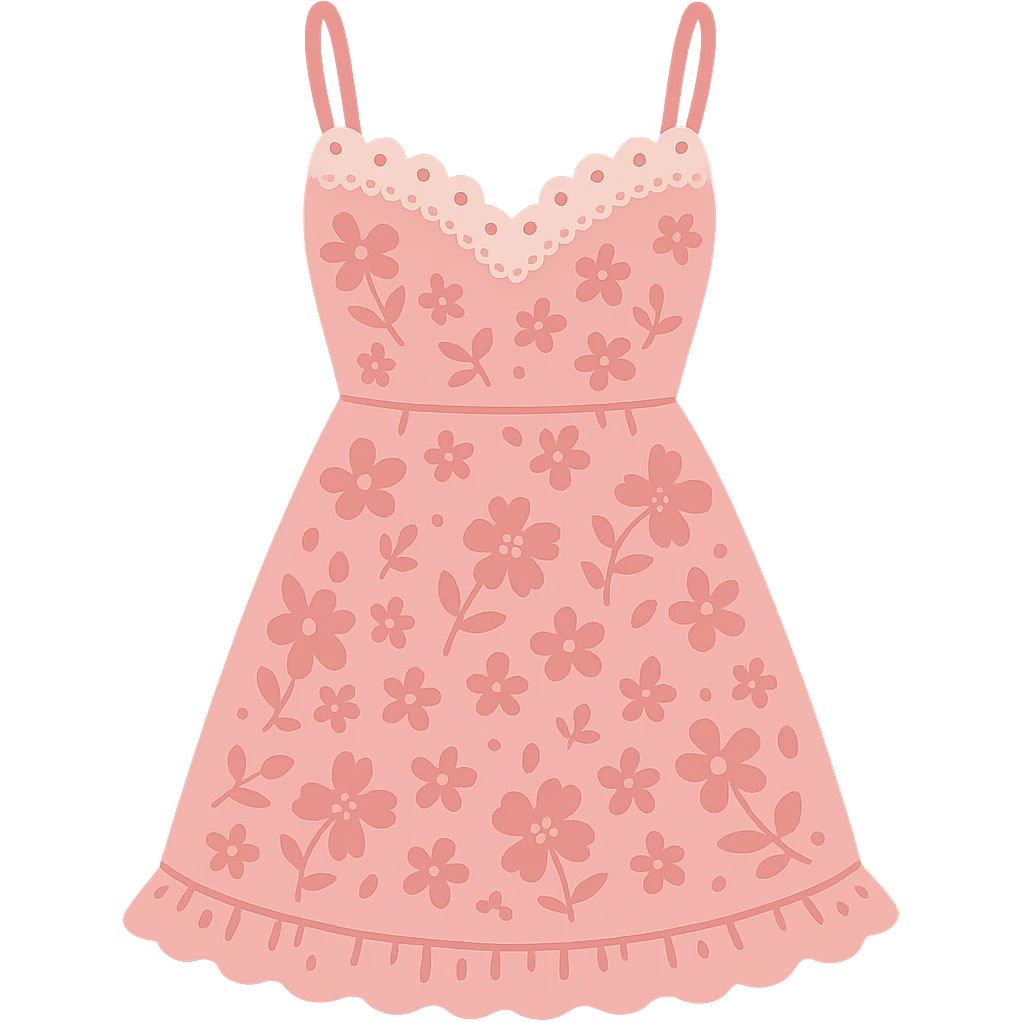 frilly lacey floral pink summer sundress, flat vector emoji