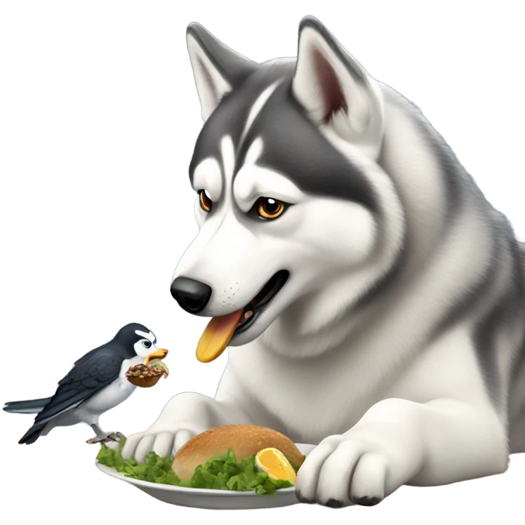 Husky eating bird emoji
