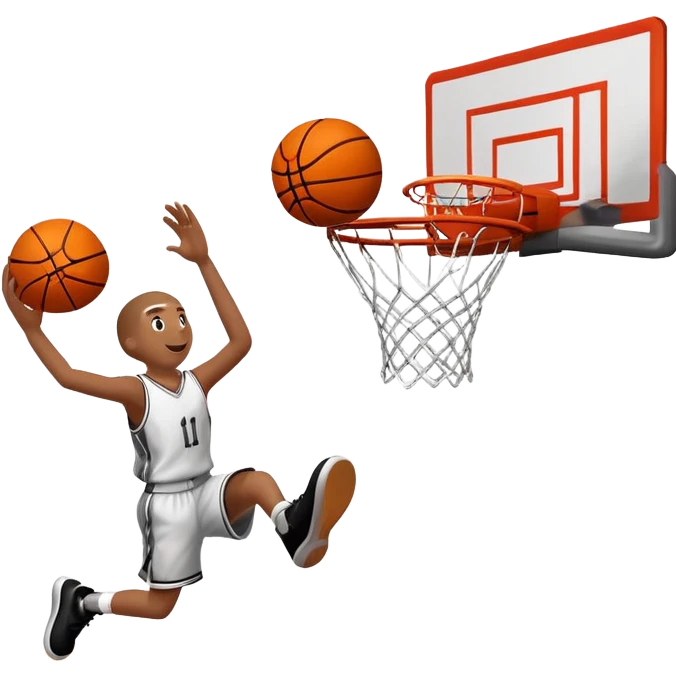 A close-up of a basketball swishing through the hoop, with the net slightly bouncing. The background features a blurred basketball court, capturing the excitement and precision of scoring in the game. emoji
