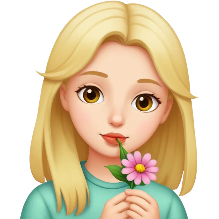 Weird picture of a girl smelling a flower emoji