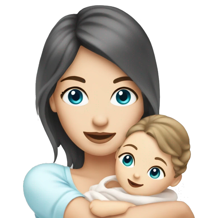 mom holding newborn baby girl with blue eyes white skin dark hair and white skin newborn white girl emoji