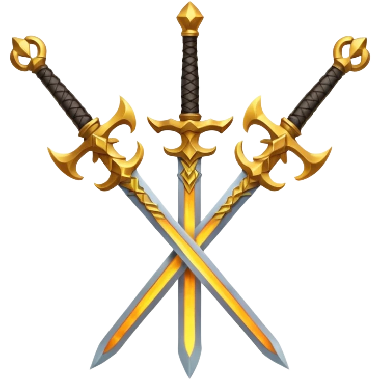 Three fiery royal golden swords crossed emoji