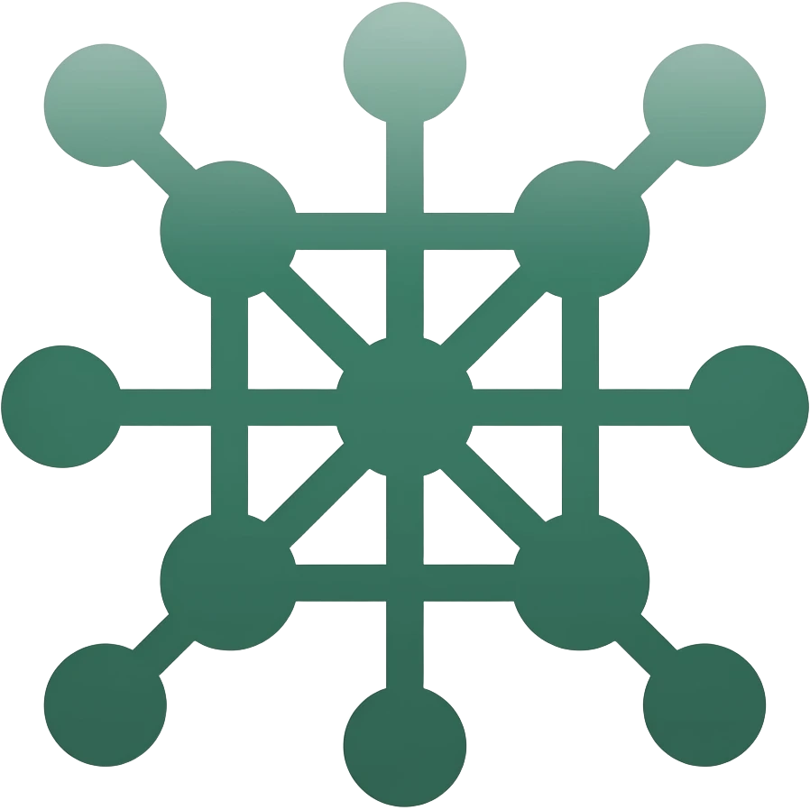 flat icon of a simple network grid, few connected lines and dots, minimal geometric design, single color + small accent, no details, no gradients, no background, centered, fills canvas, emoji style, dark green color emoji