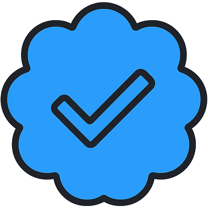 Instagram-style blue verification tick, vibrant and recognizable color icon emoji