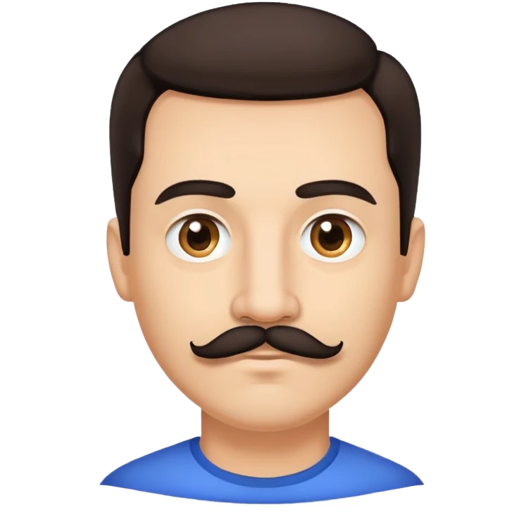 man face with mustache, medium eyes, medium light skin, dark hair, no neck emoji