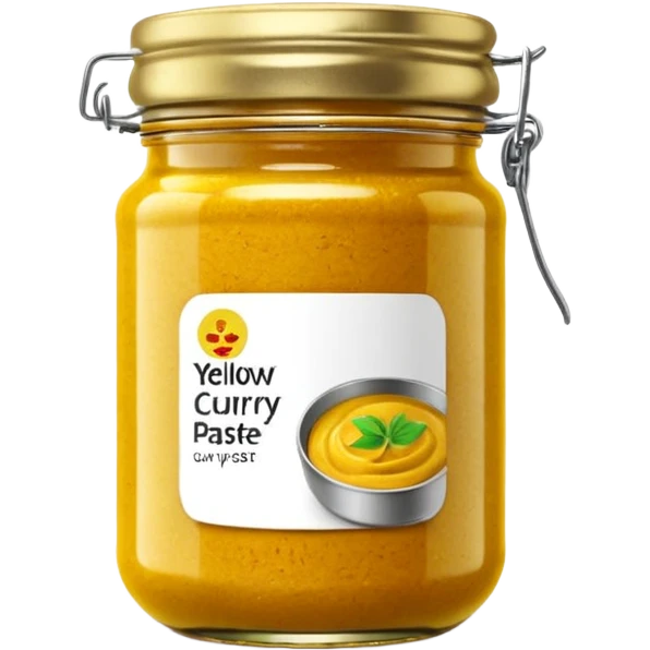 jar of yellow curry paste, short and round, glass, vibrant yellow paste, thick and grainy, metallic or plastic lid, blank label optional, 3D clean style, transparent background, optimized for emoji size emoji