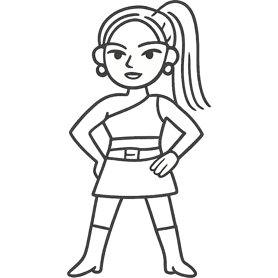 K-pop idol inspired by Blackpink, bold lines, fashionable look, confident stance, hand drawn outline style emoji