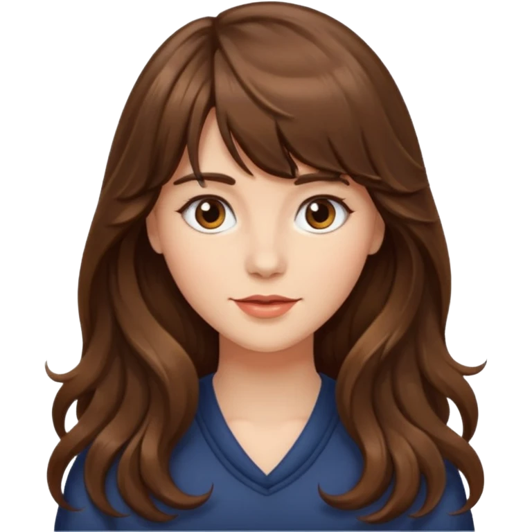 Chica ondulada de cabello castaño largo con flequillo  emoji
