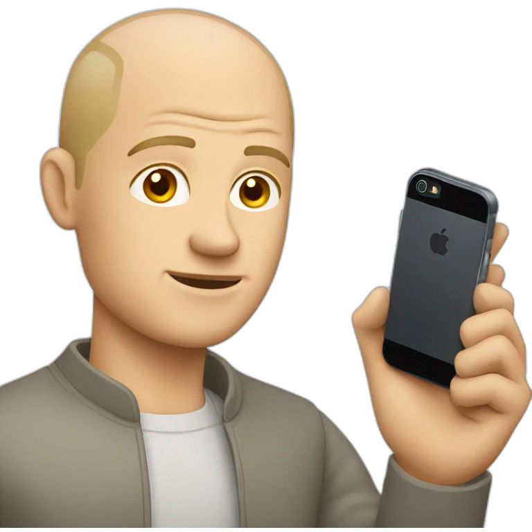 Balding Blonde man holding iPhone in hand emoji