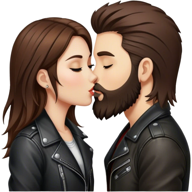 A rocker girl with kissing a brunette boy with a beard and leather jacket  emoji