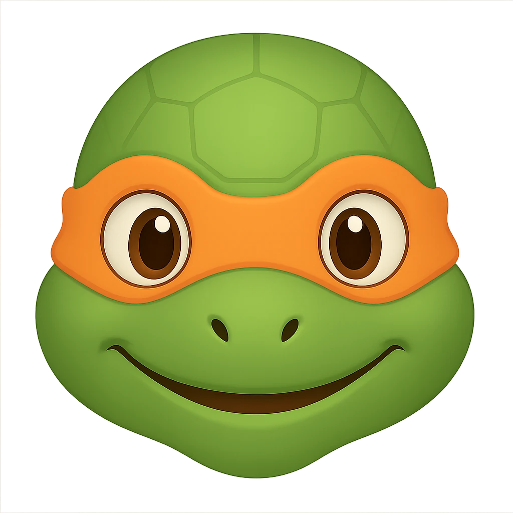 Donatello from Teenage Mutant Ninja Turtles, emoji style, head only, cute minimalistic style, with an orange bandana emoji