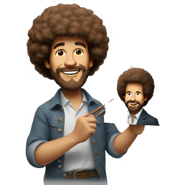 Bob Ross painting a portrait of Bob Ross emoji