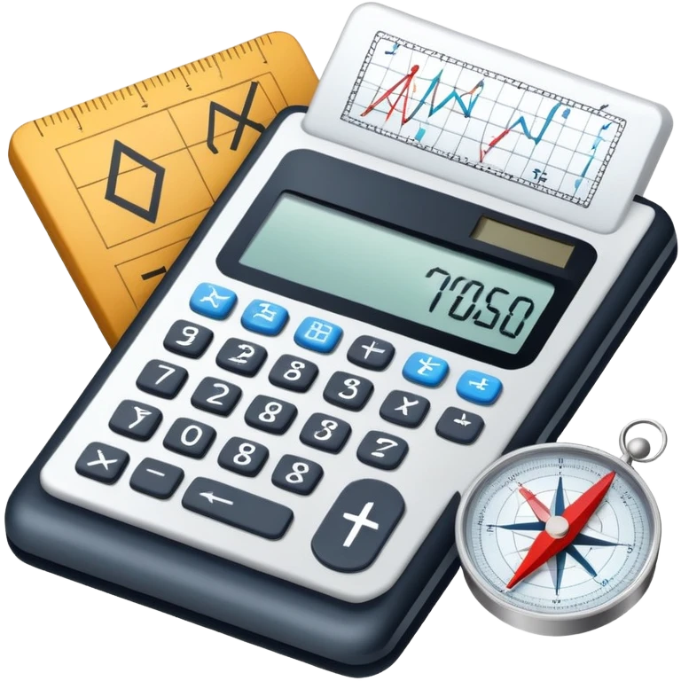An icon featuring mathematical formulas, a calculator, and geometric shapes, symbolizing mathematics. The design includes a compass, a ruler, and a graph, representing the study of numbers, equations, and spatial relationships. Transparent background highlights the precision and logic of math. emoji