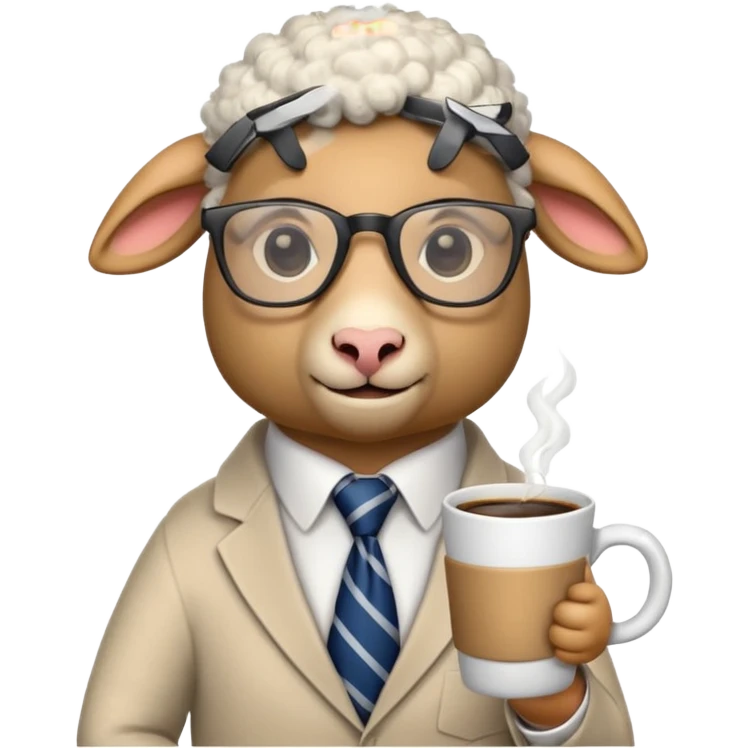 sheep with necktie and glasses drinking coffee emoji
