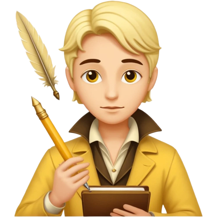 a romance novelist, romantic, dizzy, yellow tone skin, with a quill pen emoji
