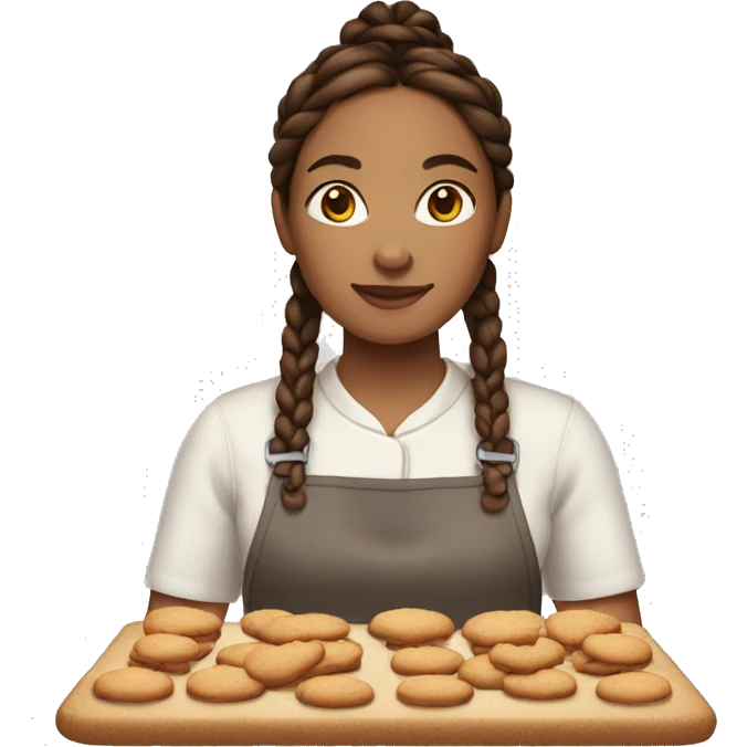 quarteron woman with brown dark braids baking cookies emoji