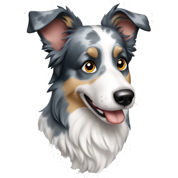 blue merle border collie with pricked ears and no brown on face emoji