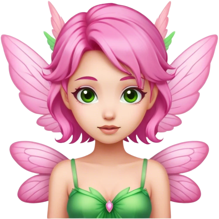 pink fairy with pink hair and pink wings in green dress love love love emoji