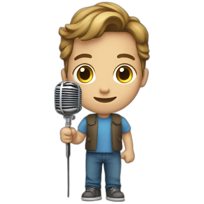 Bunette young Man holding boom pole microphone emoji