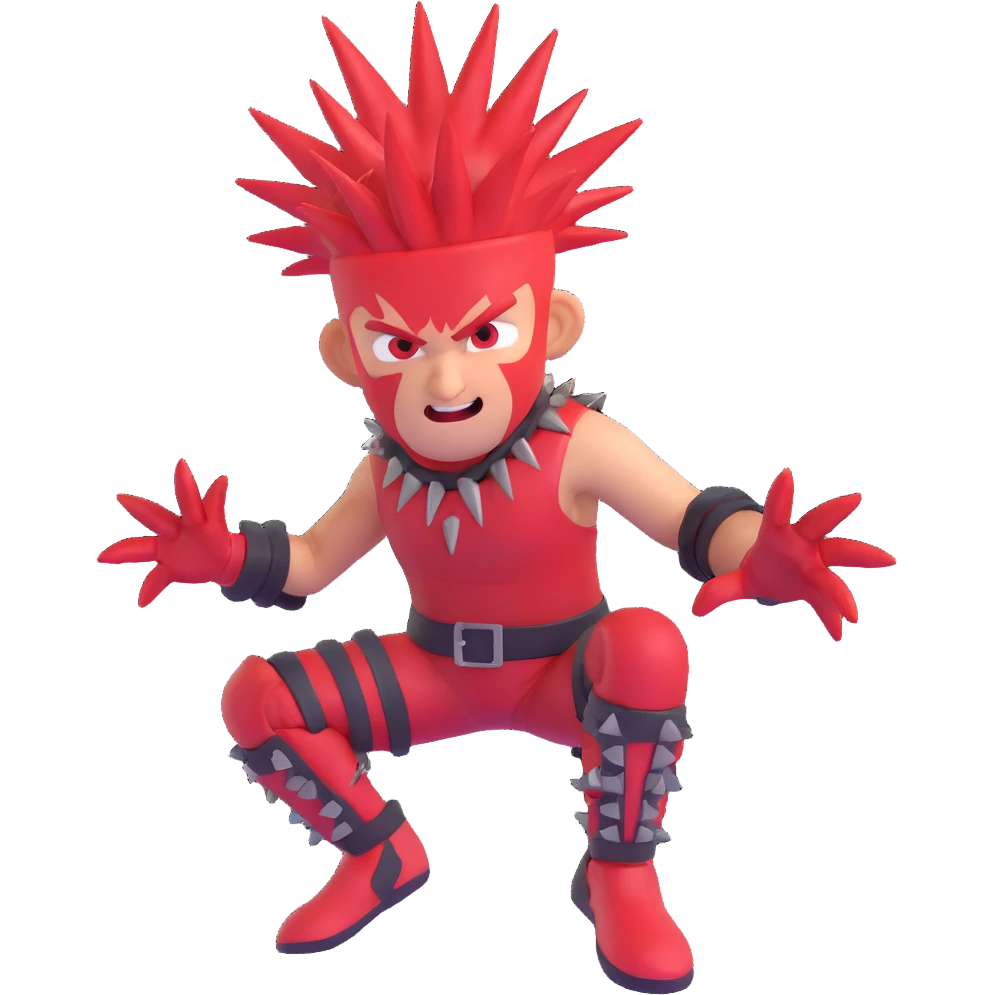 Sprunki character with red skin, wearing spikes on his head, in a dynamic action pose emoji