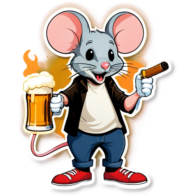 Mouse with a beer and cigarrets emoji