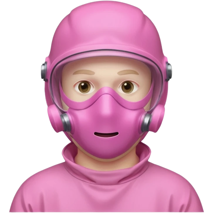 man in pink protection clothes with full-faced pink mask covered whole face emoji