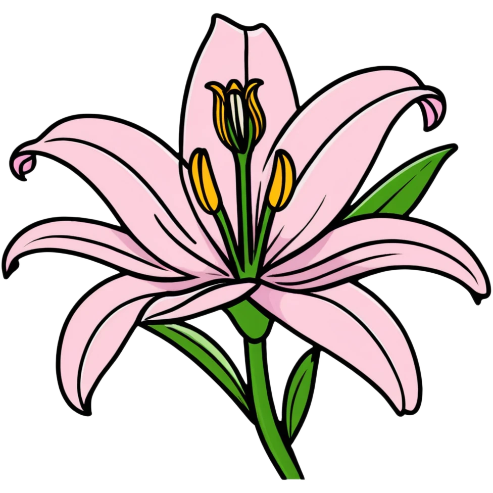 Delicate pink lily flower with soft petals and dark pink accents, decorative design emoji
