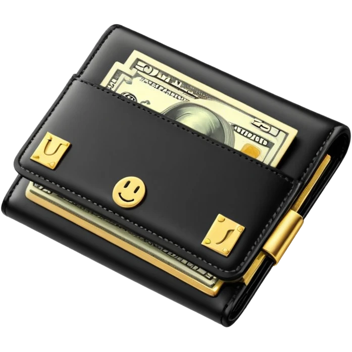 Rich emoji style black leather wallet with dollar bills, luxury money vibe, premium 3D emoji, ultra clean, high detail, no background
 emoji