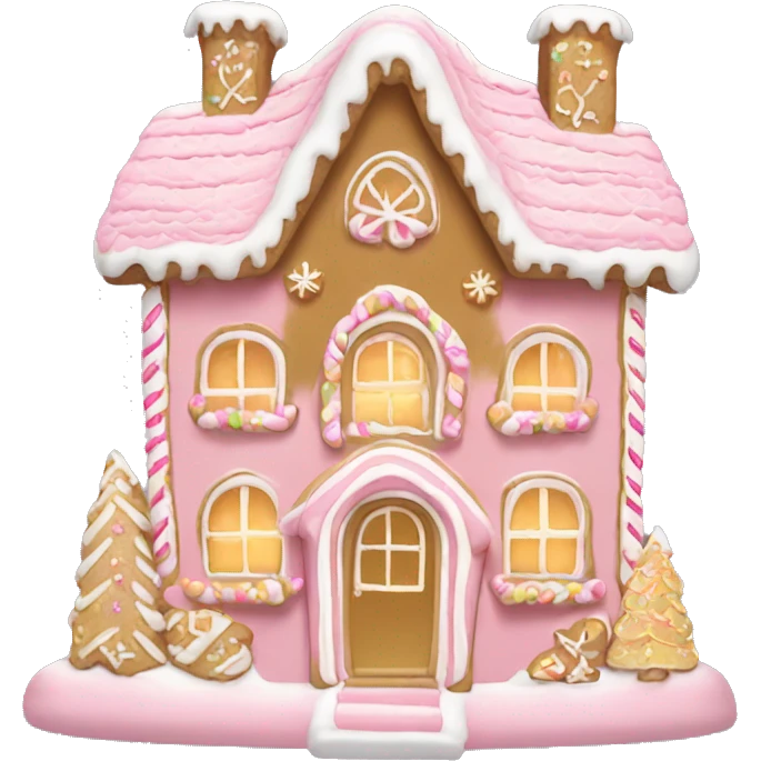 light pink and gold and white gingerbread house emoji