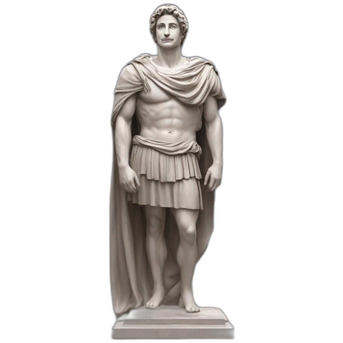 Grande estátua de um Homem romano sem roupa. Há destaque para sua v-line na cintura e seu bico do peito enorme. Pau grande. Olhando para a virilha emoji