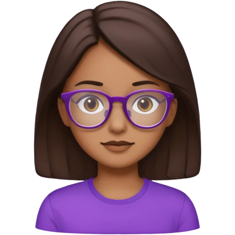 Chica de pelo moreno con gafas, lleva camisa violeta emoji