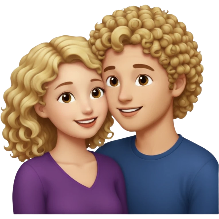 Blonde curly guy kissing on brown haired girl emoji