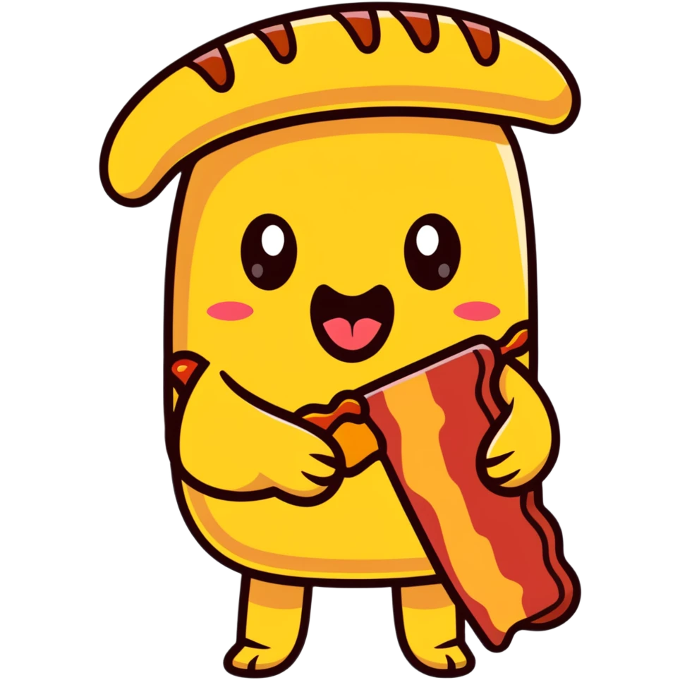 tongue out emoji holding a bacon strip, exaggerated expression emoji