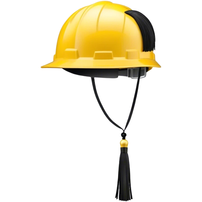 A bright yellow hard hat with a small black tassel hanging from one side, combining the traditional graduation cap with an engineer's safety helmet. The helmet has realistic ridges and a sturdy design, symbolizing construction, engineering, and technical expertise. The tassel is slightly swaying, adding a graduation touch. The background is plain white. emoji
