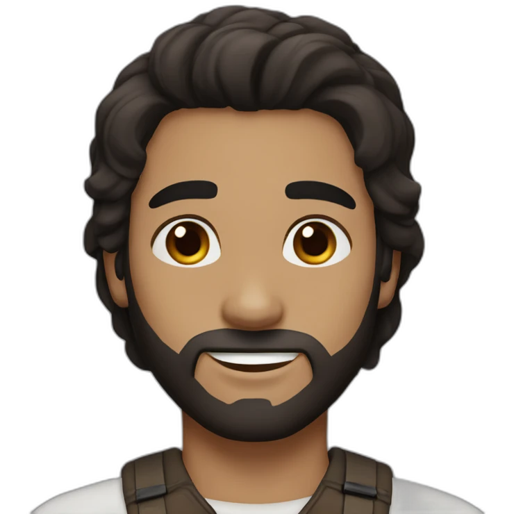 long straight brown-black hair, white skin men, with brown eyes, and a little bit of beard emoji