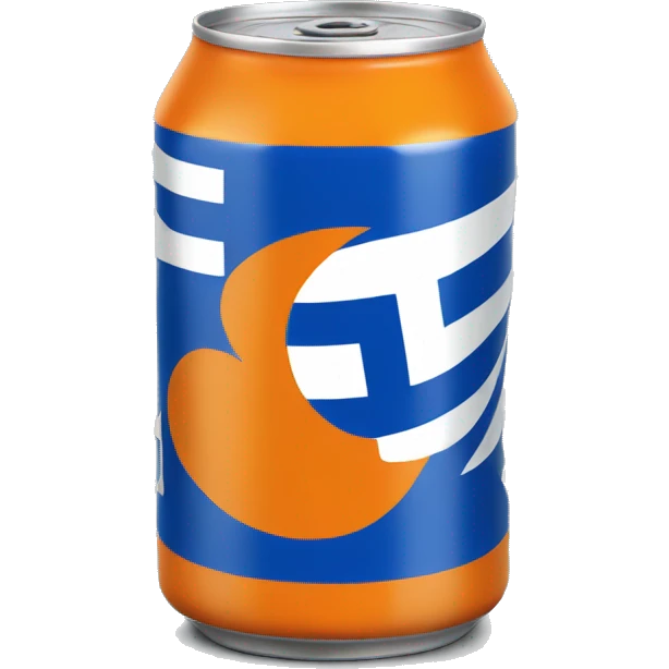 Blue Fanta can with Greek flag printed. An orange next to it emoji