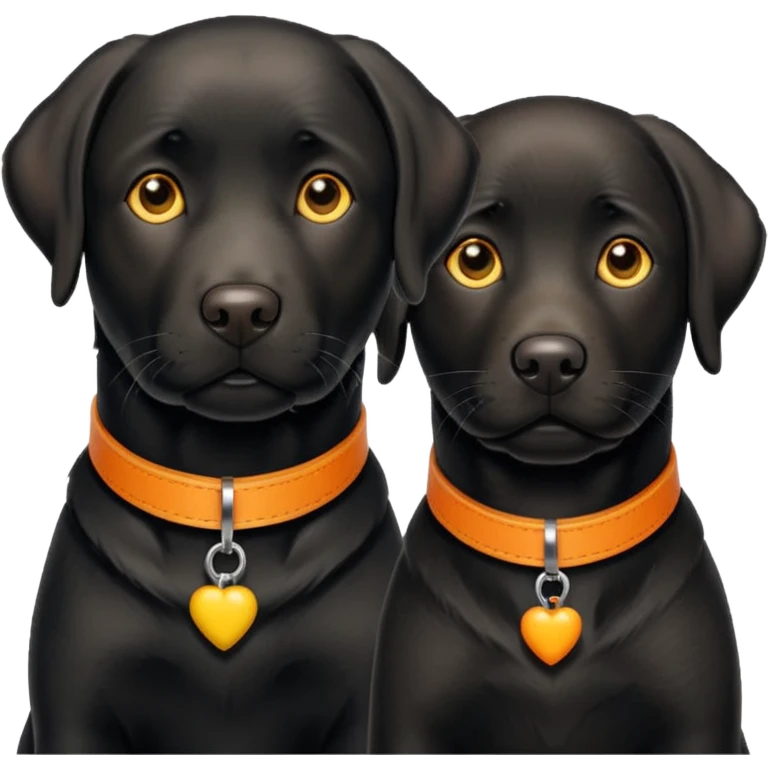 2 black labrador, adult, one has a yellow and the other an orange collar emoji