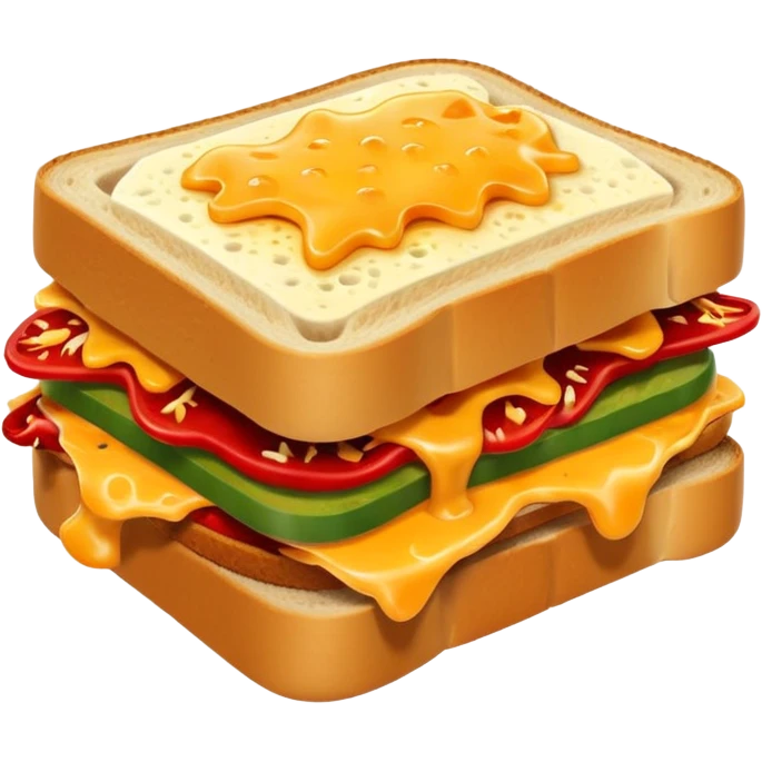 spicy sucuk sandwich object icon, toasted bread, sliced spicy sucuk inside, melted cheese, red chili peppers, steam coming out, 3D cartoon, mobile game icon style, centered, clean background, soft shadow, no text, no watermark
 emoji