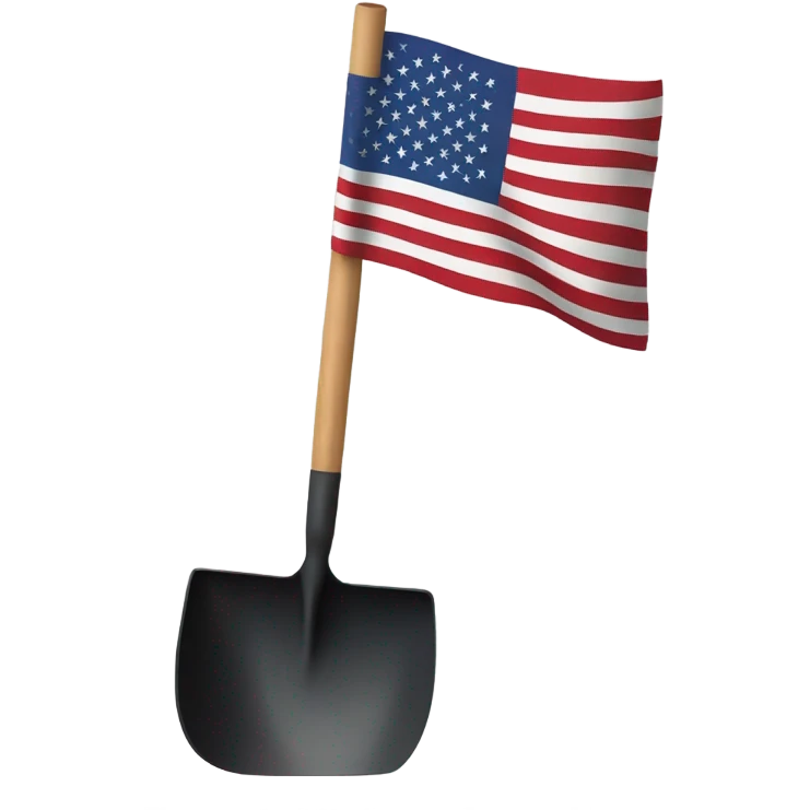 American flag connected to a black shovel emoji