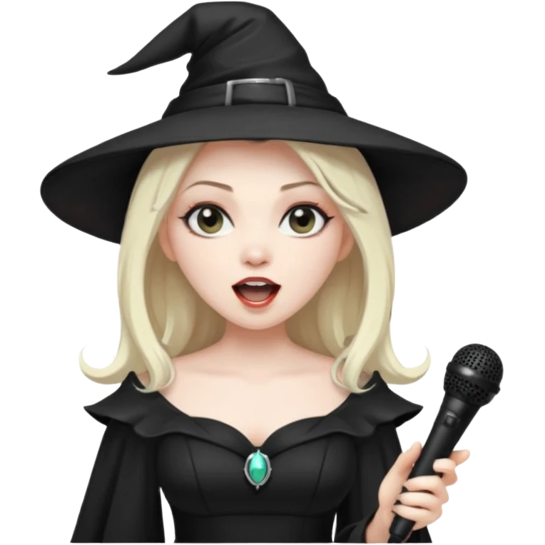 Witch singing with micro, half body emoji