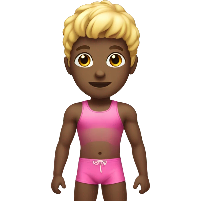 A blond rainbow colored african boy wearing a pink swimsuit emoji