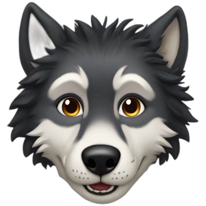 anthropomorphic wolf with black human hair emoji