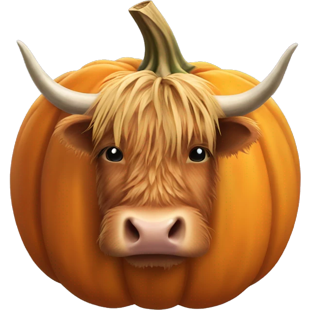 highland cow head peeking out of  the top of a pumpkin emoji