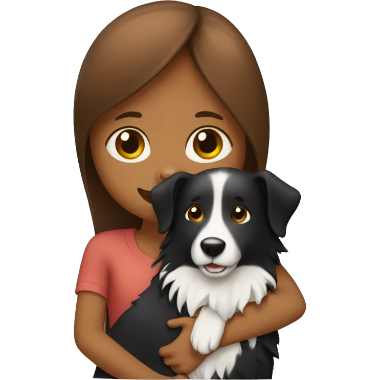 brown haird girl hugging black border collie emoji