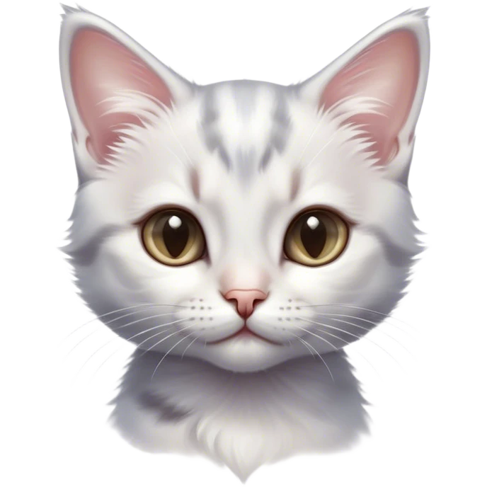 Cinematic Kitten, Ultra realistic 32k HD, Breathtaking piece of art, rim lighting, hauntingly beautiful art, mostly greyscale, Balanced features, highly detailed digital artwork, glowing with silver light, glowing, high shine, deviant adoptable, highly detailed clothing, remembrance, a painting of white silver, fanciful, enchanting, ghostly, embodying the essence of both reality and fantasy, dreamy, dreamy glow, optical illusion, immaculate composition, complex pose, air composition. The image is so lifelike that it feels as though it could leap off the canvas at any moment emoji