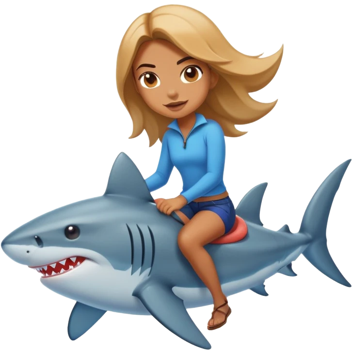Cool girl riding on a shark emoji
