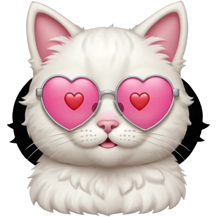 a cute white cat wearing heart sunglasses while smilling emoji
