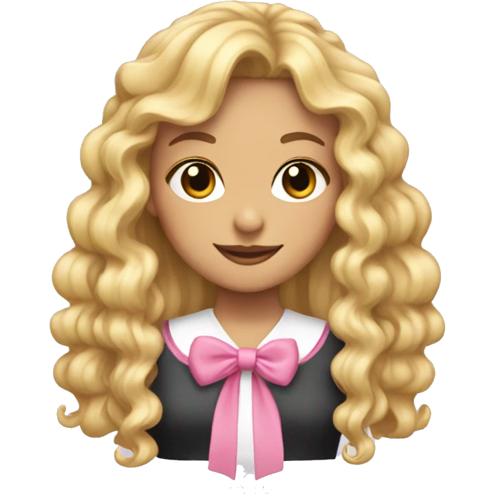 Blonde girl with long ringlets, bangs and pink bows in her hair  emoji