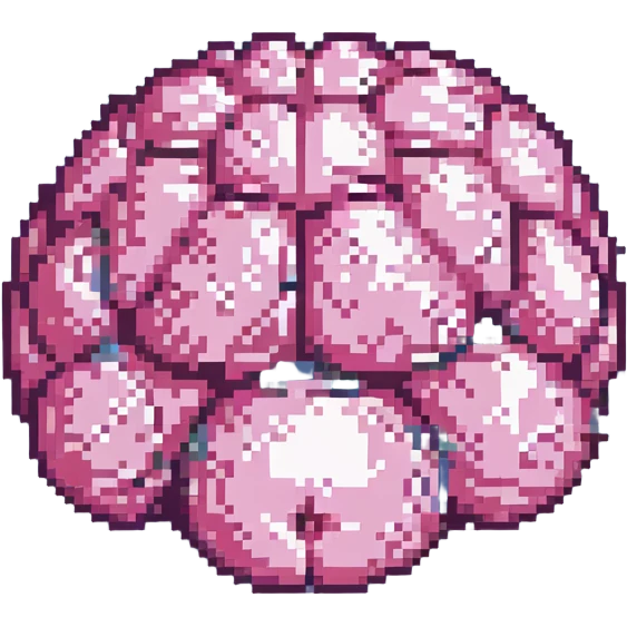 16-bit pixel art of a pink brain-shaped blob, smooth rounded brain texture, simple retro gaming style emoji