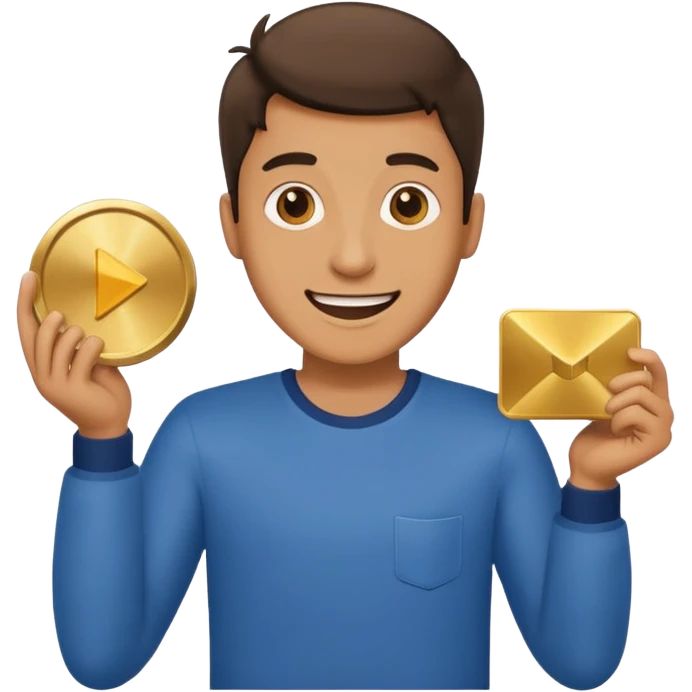 a happy man holding youtube golden play button emoji